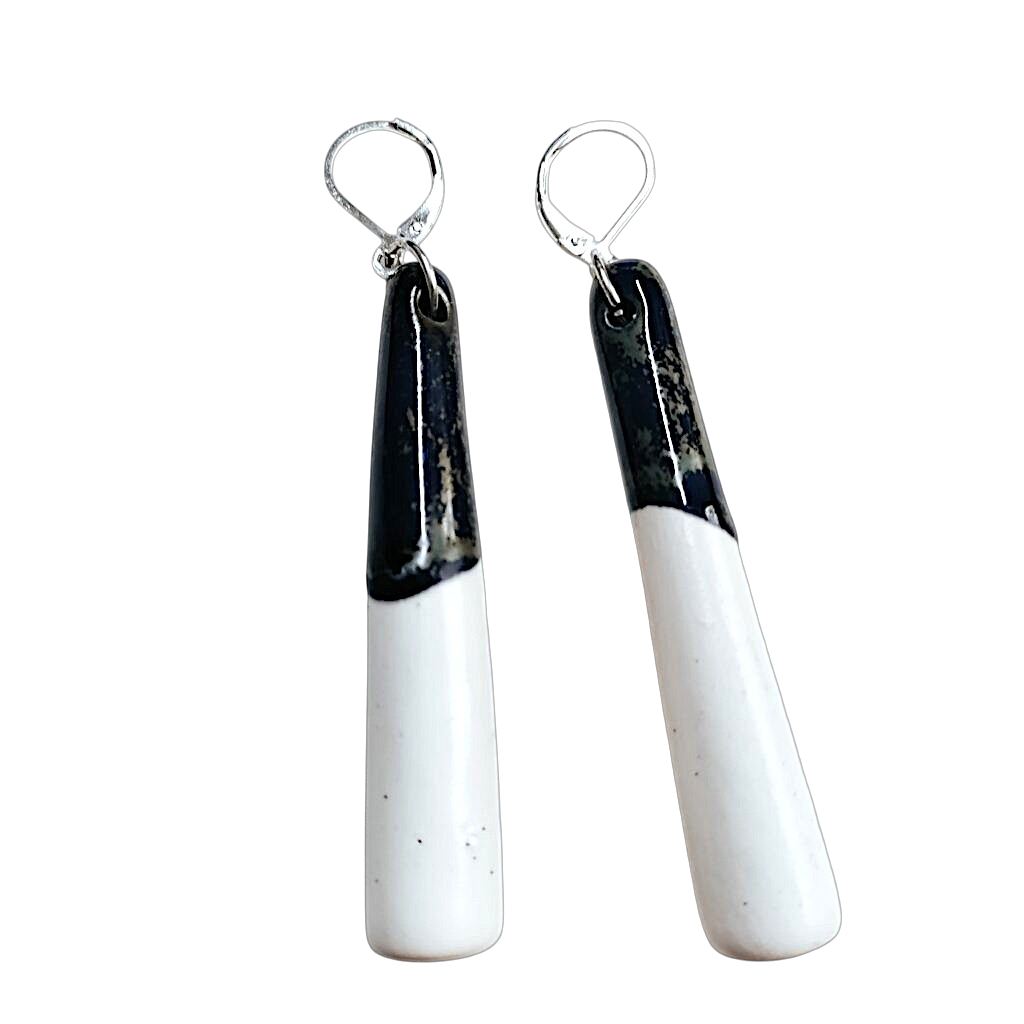 Brincos de Cerâmica Preto e Branco Elegantes
